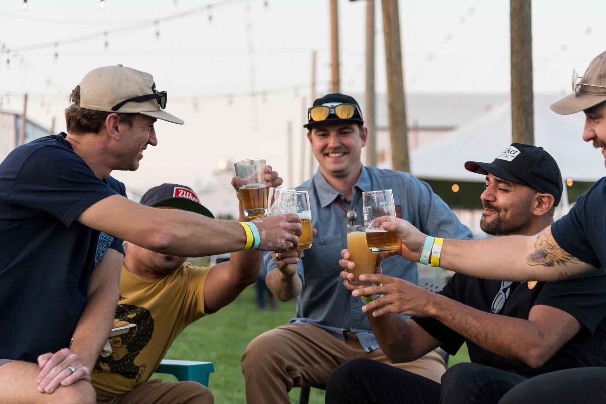 Beer Drinkers Cheers at TopWire Hop Project in Woodburn, Oregon